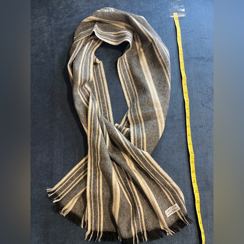 Amicale Cashmere Gray and Cream Striped Scarf
